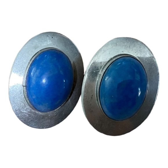 Pierced Earrings Lapis Lazuli JJ Sterling Silver Johnny Johnson Navajo Native Am - Picture 2 of 4